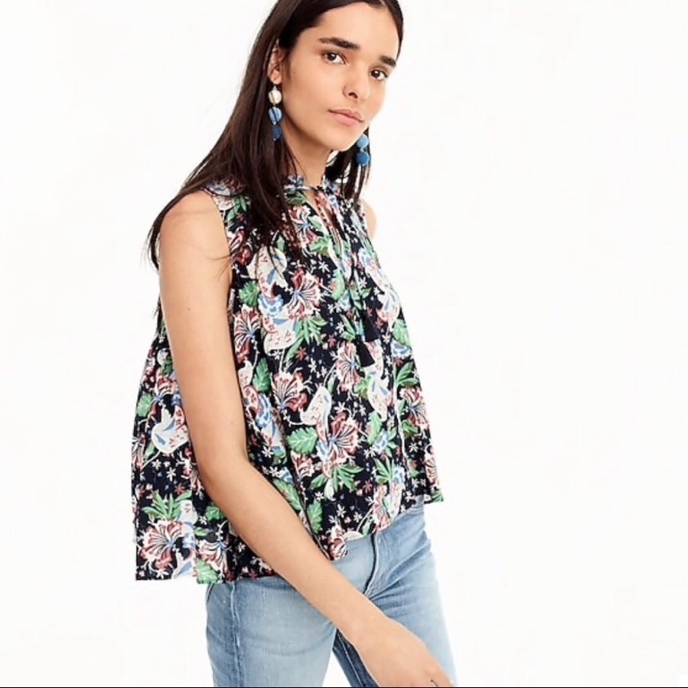 J. Crew Drapey Tie Front Island Floral Sleeveless Top